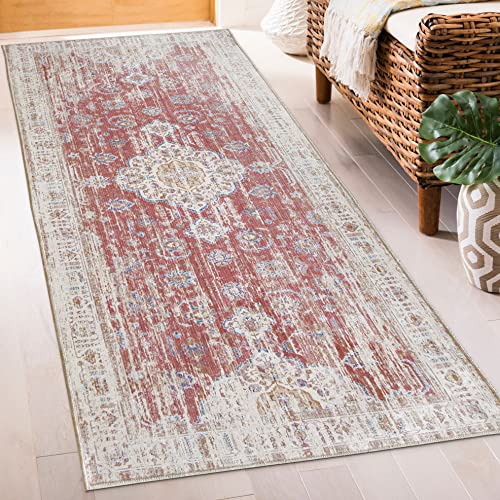 ReaLife Machine Washable Rug - Stain Resistant, Non-Shed - Eco-Friendly, Non-Slip, Family & Pet Friendly - Made from Premium Recycled Fibers - Persian Distressed - Clay, 2'6" x 8'