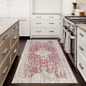 ReaLife Machine Washable Rug - Stain Resistant, Non-Shed - Eco-Friendly, Non-Slip, Family & Pet Friendly - Made from Premium Recycled Fibers - Persian Distressed - Clay, 2'6" x 8'