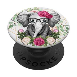 elephant sunflower rose - cute elephant animal love popsockets grip and stand for phones and tablets