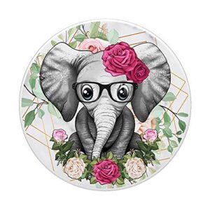 Elephant Sunflower Rose - Cute Elephant Animal Love PopSockets Grip and Stand for Phones and Tablets