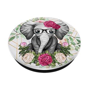 Elephant Sunflower Rose - Cute Elephant Animal Love PopSockets Grip and Stand for Phones and Tablets