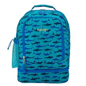 bentgo® kids 2-in-1 backpack & insulated lunch bag - durable 16” backpack & lunch container in unique prints for school & travel - water resistant, padded & large compartments (shark)