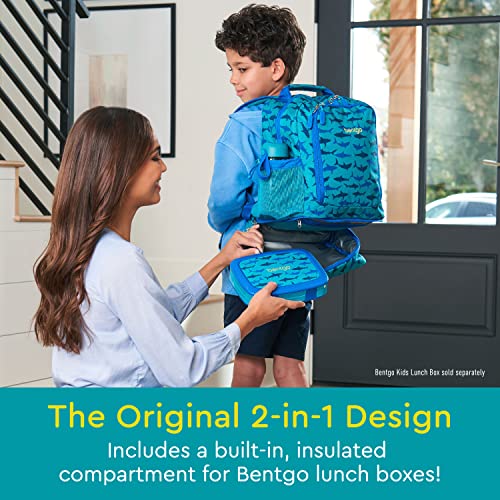 Bentgo® Kids 2-in-1 Backpack & Insulated Lunch Bag - Durable 16” Backpack & Lunch Container in Unique Prints for School & Travel - Water Resistant, Padded & Large Compartments (Shark)