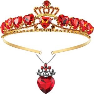willbond red heart necklace and crown set christmas dress up for girls red heart queen necklace red heart tiara golden crown for birthday party present