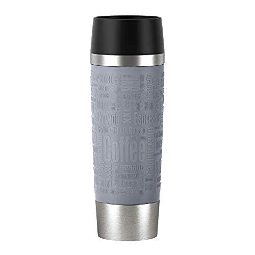Emsa N20131 Travel Mug Thermo/Insulated Stainless Steel 0.5 Litres Hot 4 Hours Cold 8 Hours BPA Free 100% Leak Proof Dishwasher Safe 360° Drinking Opening Grey