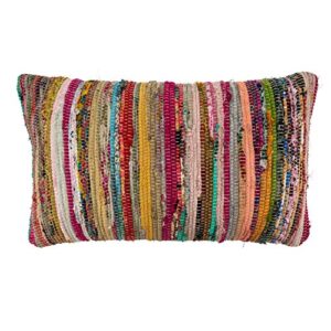 saro lifestyle multi colored chindi throw pillow, 14" x 23" down filled