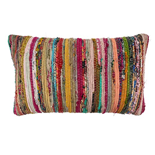 SARO LIFESTYLE Multi Colored Chindi Throw Pillow, 14" x 23" Down Filled