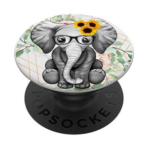 cute elephant sunflower popsockets popgrip: swappable grip for phones & tablets