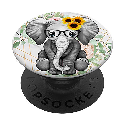 Cute Elephant Sunflower PopSockets PopGrip: Swappable Grip for Phones & Tablets