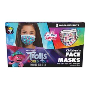 just play dreamworks trolls children's single use face mask, trolls world tour, 14 count, small, ages 2 - 7, multi-color.
