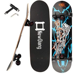 skateboard complete, 31" x 8" double kick concave pro skateboards for trick, freestyle, carving and cruising with all-in-one t-tool
