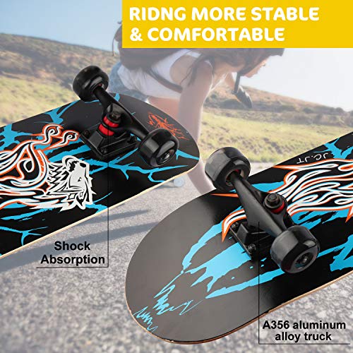 Skateboard Complete, 31" x 8" Double Kick Concave Pro Skateboards for Trick, Freestyle, Carving and Cruising with All-in-one T-Tool