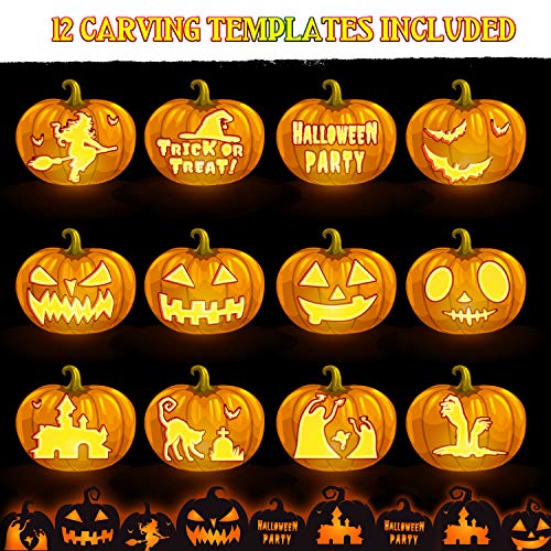 Halloween Pumpkin Carving Kit, 6 Pcs Pumpkin Carving Knife with 12 Stencils 1 Mark Pen 1 Storage Bag, Professional Pumpkin Carving Tools