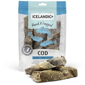 Icelandic+ Plus Cod Skin 5" Short Hand Wrapped Dog Chew Stick, 3-Pack, 2.8-oz Bag