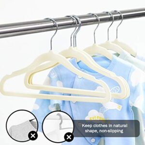 Lemonfilter 20 Pack Kids Velvet Hangers, Non-Slip Baby Clothes Hangers Space Saving Ultra Thin Toddler Children Hangers with 8 Pcs Baby Wardrobe Dividers(Beige)