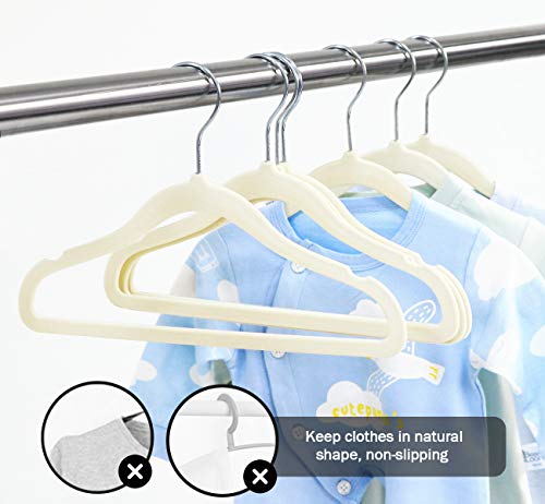 Lemonfilter 20 Pack Kids Velvet Hangers, Non-Slip Baby Clothes Hangers Space Saving Ultra Thin Toddler Children Hangers with 8 Pcs Baby Wardrobe Dividers(Beige)