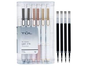 tul retractable gel pens, medium point, 0.7 mm, pearl white barrel, black ink, 12-pack + 4 tul gel pen refills bundle