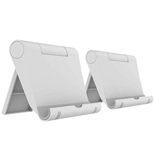 cell phone stand for desk foldable, 2 pack desk phone holder stand for office kitchen travel, mobile phone stand for iphone stand phone dock cradle compatible with ipad switch, all smartphone (white)