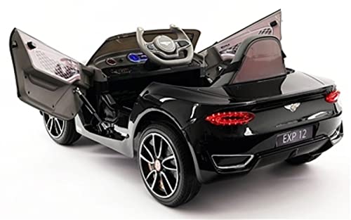 Rock Wheels Licensed Bentley EXP12 Kids Ride on Toy Car, 12V Battery Powered Children Electric 4 Wheels w/Parent Remote Control, Foot Pedal, 2 Speeds, Music, Aux, LED Headlights (Black)