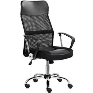 yaheetech home office desk chair ergonomic rolling chair mesh back leather seat swivel task chair executive gaming chair with lumbar support, armrest, black