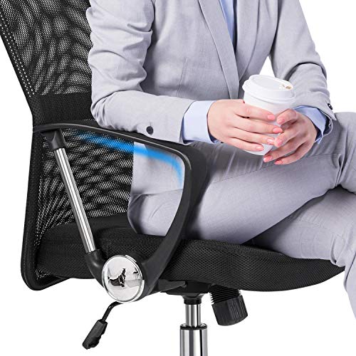 Yaheetech Home Office Desk Chair Ergonomic Rolling Chair Mesh Back Leather Seat Swivel Task Chair Executive Gaming Chair with Lumbar Support, Armrest, Black