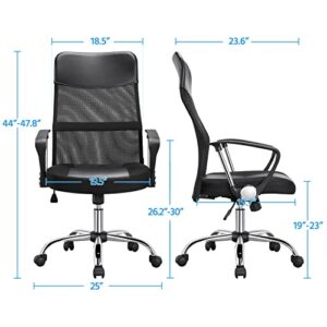 Yaheetech Home Office Desk Chair Ergonomic Rolling Chair Mesh Back Leather Seat Swivel Task Chair Executive Gaming Chair with Lumbar Support, Armrest, Black