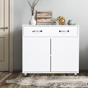 henf white storage cabinet with two doors and 1 big storage drawer side table kitchen storage sideboard 2 tire pantry cabinet for living room bathroom laundry room furniture