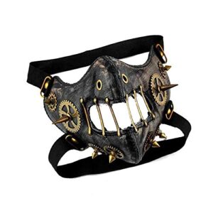 bstang men women steampunk retro gothic leather mask halloween cosplay gears mask spike mask (gears mask)