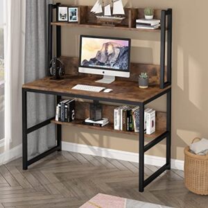 tribesigns computer desk with hutch, modern pc laptop table study writing desk with storage space, wooden home office desk, 107 x 50 x 140 cm