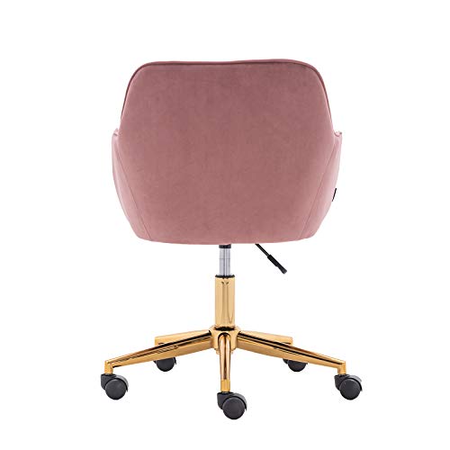 Goujxcy Desk Chair,Modern Velvet Fabric Office Chair,360° Swivel Height Adjustable Comfy Upholstered Leisure Arm Accent Chair (Pink)