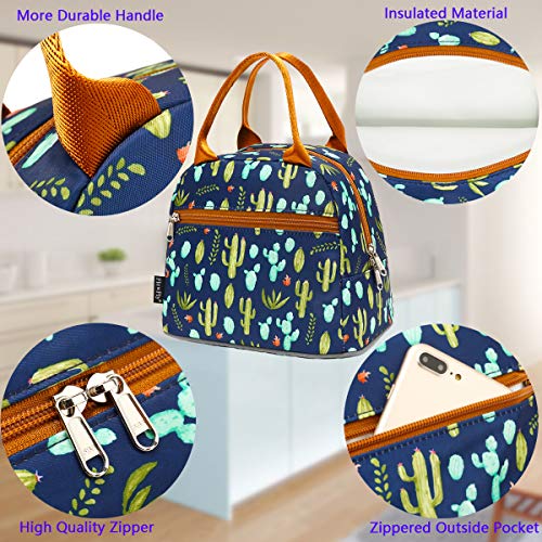 FlowFly Lunch Bag Tote Bag Lunch Organizer Lunch Holder Insulated Lunch Cooler Bag for Women/Men,Cactus