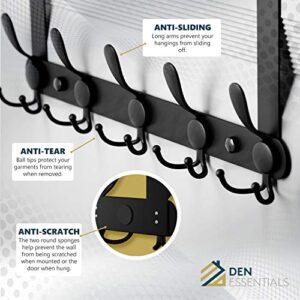 Metal Wall Mounted Coat Rack | 5 Tri-Hooks Hold Up to 50 LBS | On Door Towel Rack can be Installed in Minutes - All Setup Tools Included | For Bathroom, Living Room, Kitchen & Garage (Black)