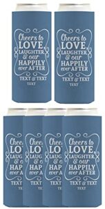 cheers to love custom names & date 6-pack personalized ultra slim can coolies slate blue