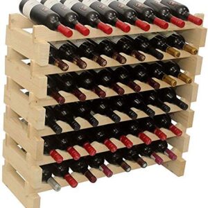 DisplayGifts Freestanding Stackable Storage Stand Display Shelves Wine Rack Wobble-Free 48 Bottle Capacity 8 X Rows, Pine Wood (Natural Pine, Unfinished)