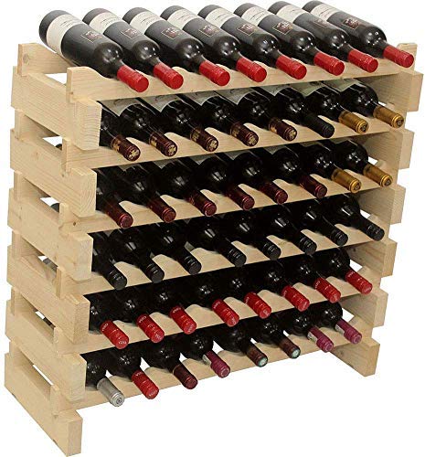 DisplayGifts Freestanding Stackable Storage Stand Display Shelves Wine Rack Wobble-Free 48 Bottle Capacity 8 X Rows, Pine Wood (Natural Pine, Unfinished)