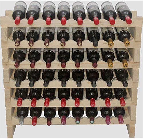 DisplayGifts Freestanding Stackable Storage Stand Display Shelves Wine Rack Wobble-Free 48 Bottle Capacity 8 X Rows, Pine Wood (Natural Pine, Unfinished)