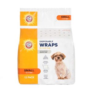 arm & hammer for pets male dog wraps, size small, 12 count | ultra-absorbent, adjustable male dog diapers with leak-proof protection and wetness indicator | baking soda for odor control