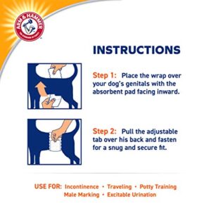 Arm & Hammer For Pets Male Dog Wraps, Size Small, 12 Count | Ultra-Absorbent, Adjustable Male Dog Diapers with Leak-Proof Protection and Wetness Indicator | Baking Soda for Odor Control