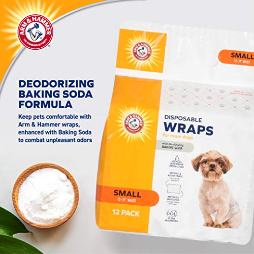 Arm & Hammer For Pets Male Dog Wraps, Size Small, 12 Count | Ultra-Absorbent, Adjustable Male Dog Diapers with Leak-Proof Protection and Wetness Indicator | Baking Soda for Odor Control