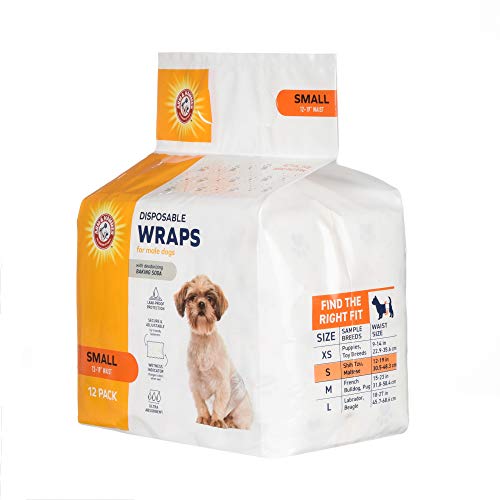 Arm & Hammer For Pets Male Dog Wraps, Size Small, 12 Count | Ultra-Absorbent, Adjustable Male Dog Diapers with Leak-Proof Protection and Wetness Indicator | Baking Soda for Odor Control