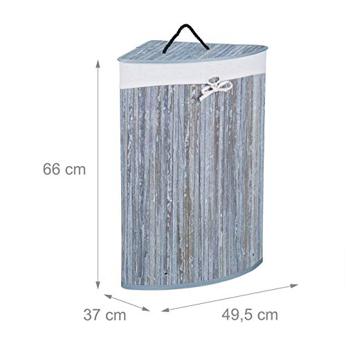 Relaxdays, Bamboo, Folding Hamper, Lid, 60 L, 2 Inner Washing Bags, 66 x 49.5 x 37 cm, Grey Corner Laundry Basket