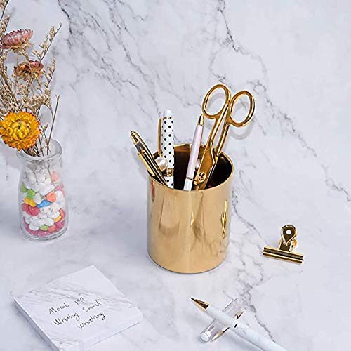 Multibey Gold Copper Scissors Pen Pencil Holder Set Fabric Craft Scissors Small Vase Yellow Gold Office Supplies Desk Accessories Organizer