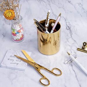 Multibey Gold Copper Scissors Pen Pencil Holder Set Fabric Craft Scissors Small Vase Yellow Gold Office Supplies Desk Accessories Organizer