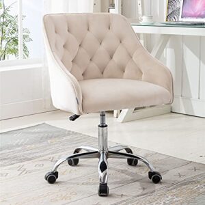 goujxcy desk chair,modern velvet fabric office chair,360° swivel height adjustable comfy upholstered tufted accent chair (beige)