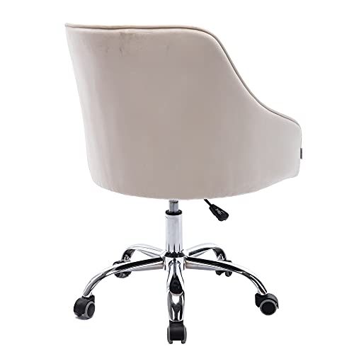 Goujxcy Desk Chair,Modern Velvet Fabric Office Chair,360° Swivel Height Adjustable Comfy Upholstered Tufted Accent Chair (Beige)