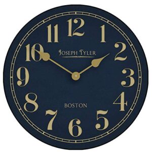 navy & gold large wall clock | ultra quiet quartz mechanism | hand made in usa beautiful crisp lasting color | comes in 8 sizes | 18-inch