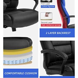Big and Tall 500lbs Wide Seat Ergonomic Desk Chair with Lumbar Support Arms Headrest Massage Office Chair Rolling Swivel PU Leather Task Computer Chair for Adults,Black
