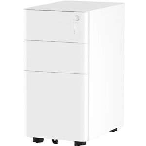 yitahome 3-drawer metal filing cabinet office drawers with keys, compact slim portable file cabinet, pre-built office storage cabinet for a4/letter/legal (white)