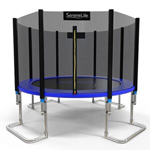 serenelife astm approved trampoline with net enclosure – stable, strong kids and adult trampoline with net – outdoor trampoline for kids, teens and adults – reinforced kids, blue,