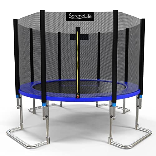 SereneLife ASTM Approved Trampoline with Net Enclosure – Stable, Strong Kids and Adult Trampoline with Net – Outdoor Trampoline for Kids, Teens and Adults – Reinforced Kids, Blue,